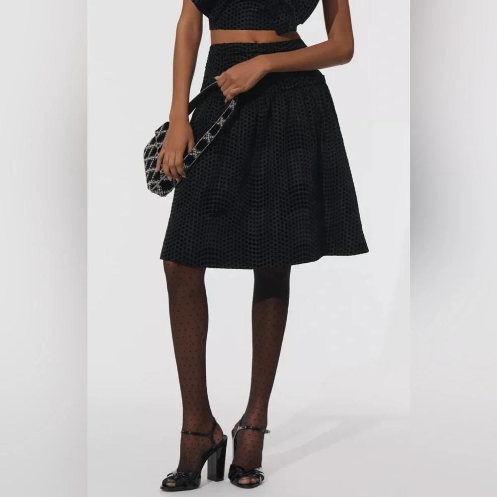 Maeve Black Polka Dot Taffeta Midi Skirt